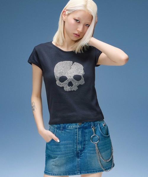 X-girl（エックスガール）の「DENIM SKORT（デニムスカート・レディース・ブラック/ライトインディゴブルー・S/M）」の15枚目の写真