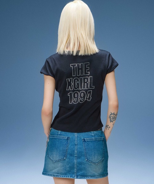 X-girl（エックスガール）の「DENIM SKORT（デニムスカート・レディース・ブラック/ライトインディゴブルー・S/M）」の16枚目の写真
