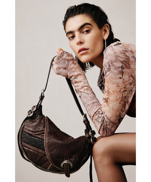 Desigual Studio】異素材レザーミックス メタルバックル ショルダー 