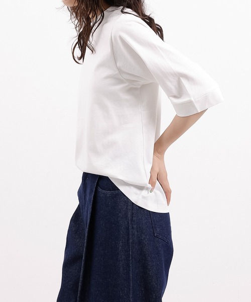 emesuelee(エメスーリー)の「接触冷感 UV遮蔽率90%以上 ハイネック 5分袖 コットン プルオーバー(Tシャツ/カットソー・レディース・ネイビー/ブルー系その他2/ブラック/アイボリー/ライトグリーン/ローズ系・フリー)」の15枚目の写真