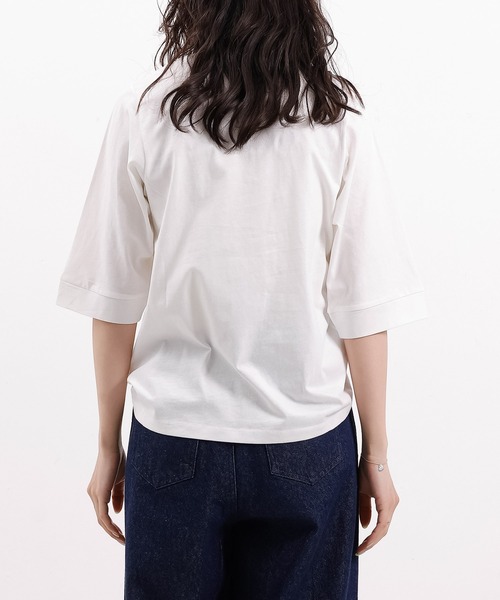 emesuelee(エメスーリー)の「接触冷感 UV遮蔽率90%以上 ハイネック 5分袖 コットン プルオーバー(Tシャツ/カットソー・レディース・ネイビー/ブルー系その他2/ブラック/アイボリー/ライトグリーン/ローズ系・フリー)」の16枚目の写真