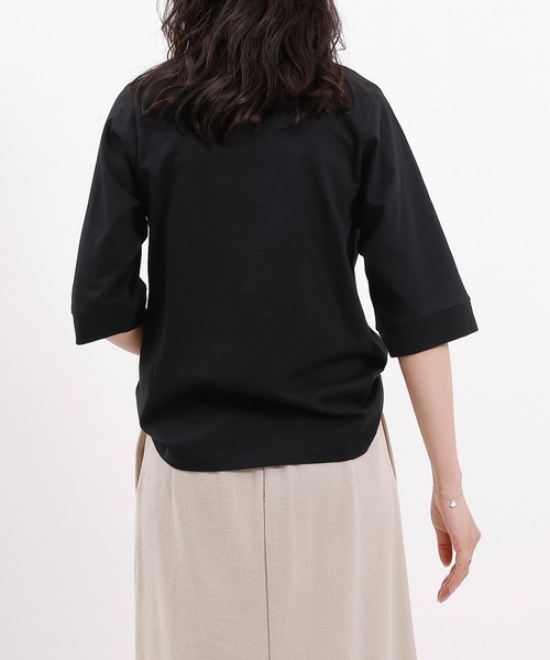 emesuelee(エメスーリー)の「接触冷感 UV遮蔽率90%以上 ハイネック 5分袖 コットン プルオーバー(Tシャツ/カットソー・レディース・ネイビー/ブルー系その他2/ブラック/アイボリー/ライトグリーン/ローズ系・フリー)」の19枚目の写真