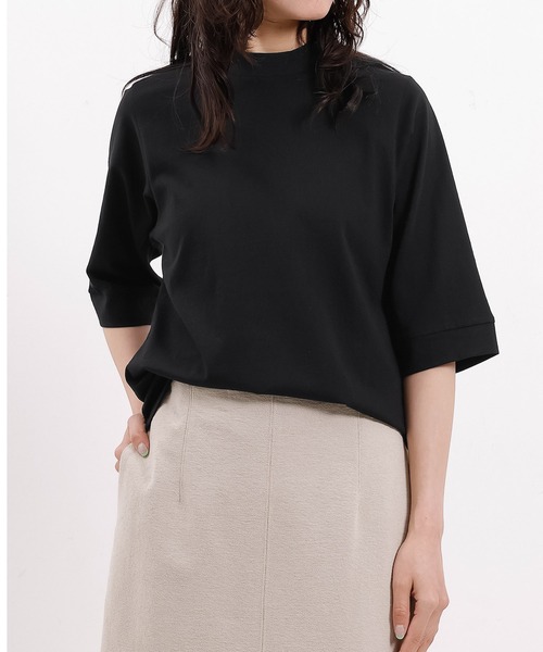 emesuelee(エメスーリー)の「接触冷感 UV遮蔽率90%以上 ハイネック 5分袖 コットン プルオーバー(Tシャツ/カットソー・レディース・ネイビー/ブルー系その他2/ブラック/アイボリー/ライトグリーン/ローズ系・フリー)」の17枚目の写真