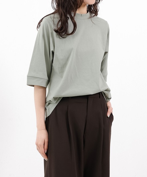 emesuelee(エメスーリー)の「接触冷感 UV遮蔽率90%以上 ハイネック 5分袖 コットン プルオーバー(Tシャツ/カットソー・レディース・ネイビー/ブルー系その他2/ブラック/アイボリー/ライトグリーン/ローズ系・フリー)」の21枚目の写真