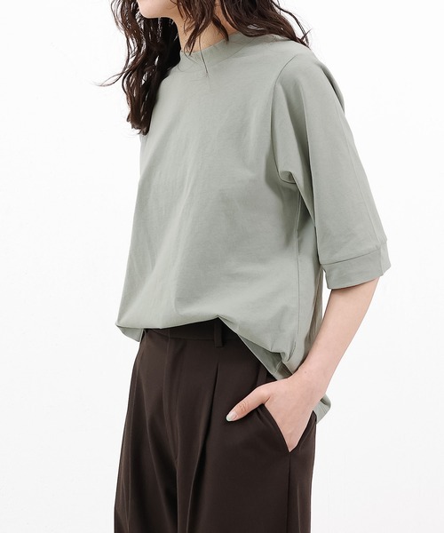 emesuelee(エメスーリー)の「接触冷感 UV遮蔽率90%以上 ハイネック 5分袖 コットン プルオーバー(Tシャツ/カットソー・レディース・ネイビー/ブルー系その他2/ブラック/アイボリー/ライトグリーン/ローズ系・フリー)」の22枚目の写真