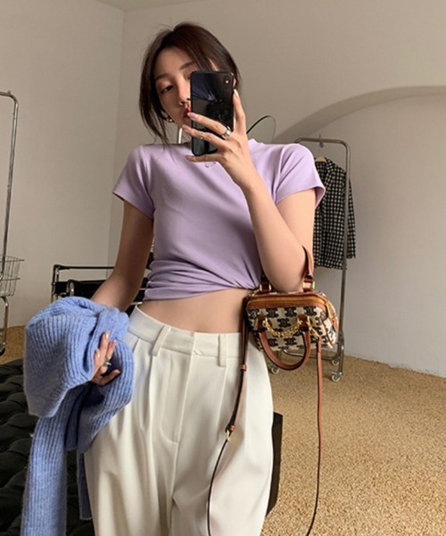 Ritzy（リッツィー）の「ラウンドネック・スリムTシャツ（Tシャツ/カットソー・レディース・グレー/ブラック/ホワイト/パープル・LARGE/MEDIUM）」の4枚目の写真