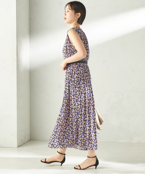 手洗い可能〉カッセン フラワー プリント ノースリーブ ワンピース