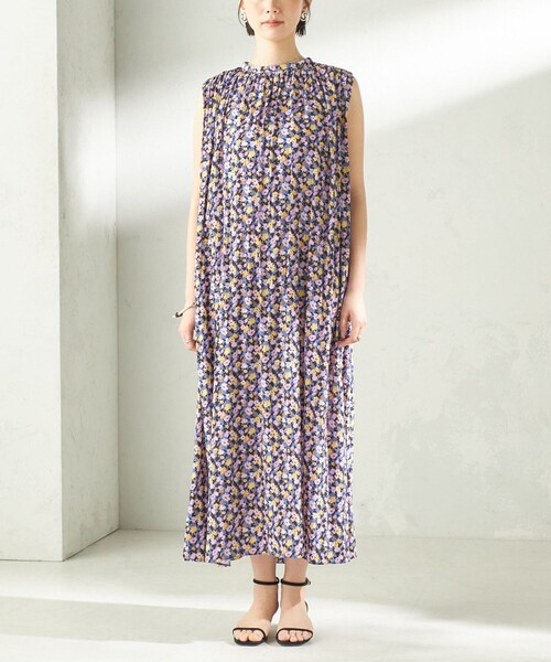 Dior フラワープリント ノースリーブワンピース 手洗い可能〉カッセン フラワー プリント ノースリーブ ワンピース
