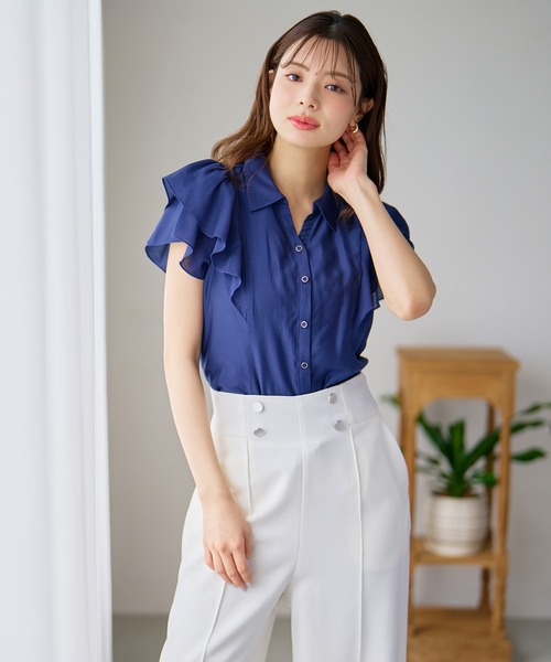 MISCH MASCH(ミッシュマッシュ)の「2026春夏新作 襟付きダブル袖シアーブラウス(シャツ/ブラウス・レディース・ブルー/ベージュ/ネイビー・フリ-)」の17枚目の写真