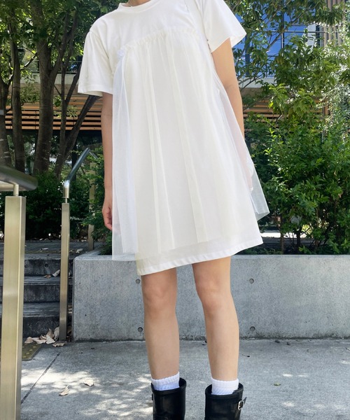 core core(コアコア)の「チュールドッキングTシャツワンピース(ワンピース・レディース・グレー/ブラック/ホワイト・FREE)」の4枚目の写真