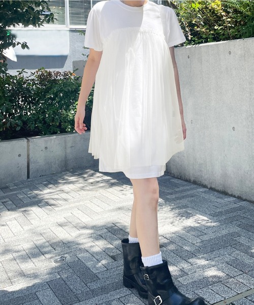 core core(コアコア)の「チュールドッキングTシャツワンピース(ワンピース・レディース・グレー/ブラック/ホワイト・FREE)」の5枚目の写真