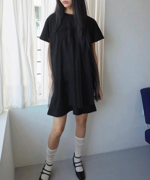 core core(コアコア)の「チュールドッキングTシャツワンピース(ワンピース・レディース・グレー/ブラック/ホワイト・FREE)」の7枚目の写真