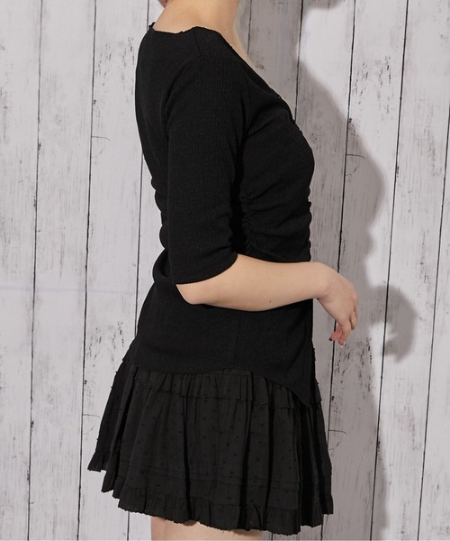 GORGE(ゴージ)の「《フロントギャザー・リブ素材》カットソー/フェミニン×Y2K/春夏秋/全3色(Tシャツ/カットソー・レディース・ブラック/サックスブルー/チャコール・F)」の5枚目の写真