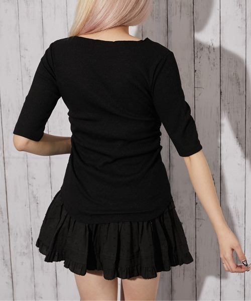 GORGE(ゴージ)の「《フロントギャザー・リブ素材》カットソー/フェミニン×Y2K/春夏秋/全3色(Tシャツ/カットソー・レディース・ブラック/サックスブルー/チャコール・F)」の6枚目の写真