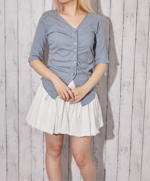 GORGE(ゴージ)の「《フロントギャザー・リブ素材》カットソー/フェミニン×Y2K/春夏秋/全3色(Tシャツ/カットソー・レディース・ブラック/サックスブルー/チャコール・F)」の7枚目の写真