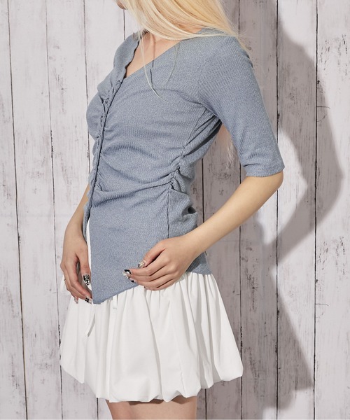 GORGE(ゴージ)の「《フロントギャザー・リブ素材》カットソー/フェミニン×Y2K/春夏秋/全3色(Tシャツ/カットソー・レディース・ブラック/サックスブルー/チャコール・F)」の8枚目の写真