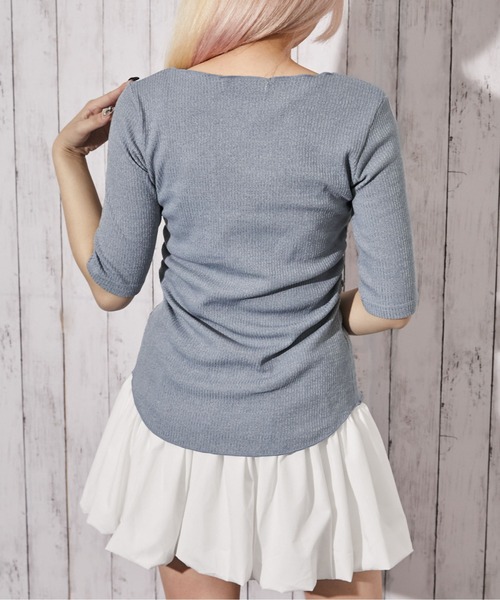 GORGE(ゴージ)の「《フロントギャザー・リブ素材》カットソー/フェミニン×Y2K/春夏秋/全3色(Tシャツ/カットソー・レディース・ブラック/サックスブルー/チャコール・F)」の9枚目の写真