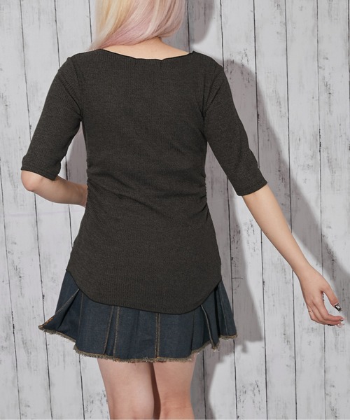 GORGE(ゴージ)の「《フロントギャザー・リブ素材》カットソー/フェミニン×Y2K/春夏秋/全3色(Tシャツ/カットソー・レディース・ブラック/サックスブルー/チャコール・F)」の12枚目の写真