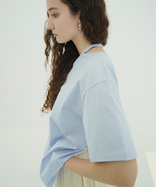 CLANE(クラネ)の「W FACE NOTCHED RIB OVER TOPS(Tシャツ/カットソー・レディース・サックスブルー/ブラック/ホワイト・F)」の1枚目の写真