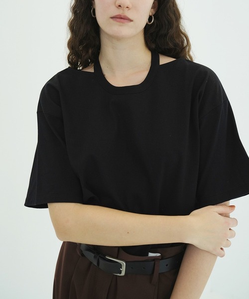 CLANE(クラネ)の「W FACE NOTCHED RIB OVER TOPS(Tシャツ/カットソー・レディース・サックスブルー/ブラック/ホワイト・F)」の10枚目の写真