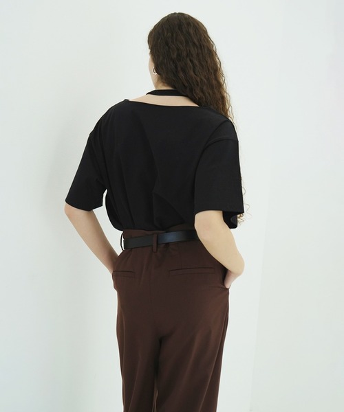 CLANE(クラネ)の「W FACE NOTCHED RIB OVER TOPS(Tシャツ/カットソー・レディース・サックスブルー/ブラック/ホワイト・F)」の14枚目の写真