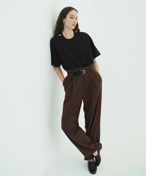 CLANE(クラネ)の「W FACE NOTCHED RIB OVER TOPS(Tシャツ/カットソー・レディース・サックスブルー/ブラック/ホワイト・F)」の15枚目の写真