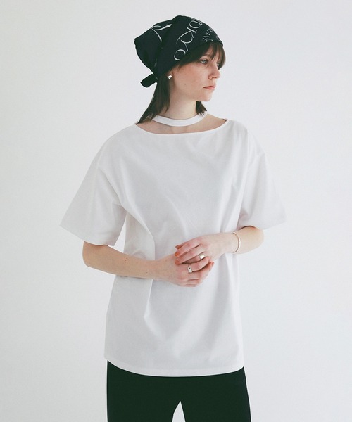 CLANE(クラネ)の「W FACE NOTCHED RIB OVER TOPS(Tシャツ/カットソー・レディース・サックスブルー/ブラック/ホワイト・F)」の4枚目の写真