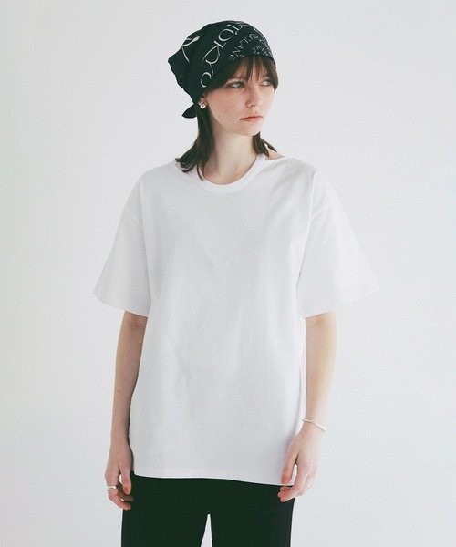 CLANE(クラネ)の「W FACE NOTCHED RIB OVER TOPS(Tシャツ/カットソー・レディース・サックスブルー/ブラック/ホワイト・F)」の6枚目の写真