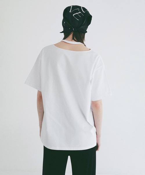 CLANE(クラネ)の「W FACE NOTCHED RIB OVER TOPS(Tシャツ/カットソー・レディース・サックスブルー/ブラック/ホワイト・F)」の8枚目の写真