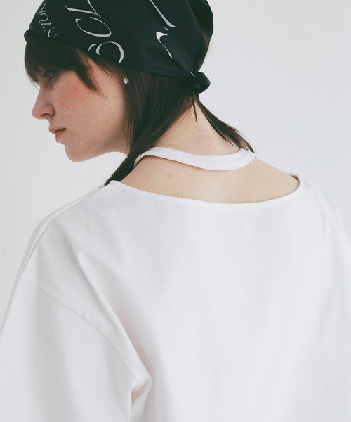 CLANE(クラネ)の「W FACE NOTCHED RIB OVER TOPS(Tシャツ/カットソー・レディース・サックスブルー/ブラック/ホワイト・F)」の9枚目の写真