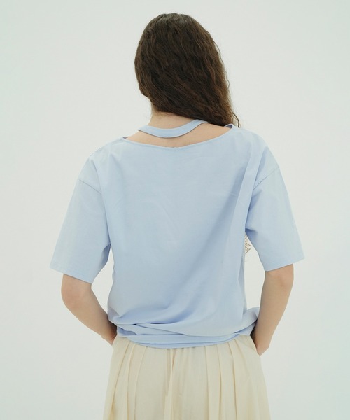 CLANE(クラネ)の「W FACE NOTCHED RIB OVER TOPS(Tシャツ/カットソー・レディース・サックスブルー/ブラック/ホワイト・F)」の17枚目の写真