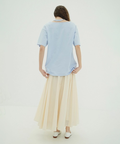 CLANE(クラネ)の「W FACE NOTCHED RIB OVER TOPS(Tシャツ/カットソー・レディース・サックスブルー/ブラック/ホワイト・F)」の19枚目の写真