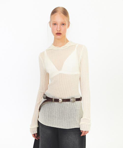 DIAGONAL(ダイアゴナル)の「RIBBED HOODIE KNIT (ivory)(ニット/セーター・レディース・アイボリー・FREE)」の1枚目の写真