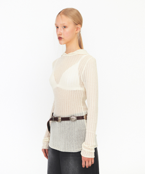 DIAGONAL(ダイアゴナル)の「RIBBED HOODIE KNIT (ivory)(ニット/セーター・レディース・アイボリー・FREE)」の2枚目の写真