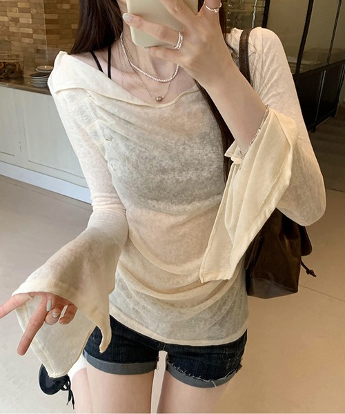 by LEGNA(バイレグナ)の「ドレープオフショルダーシアーカットソー(Tシャツ/カットソー・レディース・ブラック/グレイッシュベージュ/アイボリー/ピンク・FREE)」の9枚目の写真