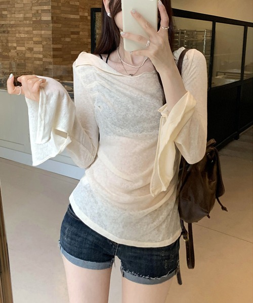 by LEGNA(バイレグナ)の「ドレープオフショルダーシアーカットソー(Tシャツ/カットソー・レディース・ブラック/グレイッシュベージュ/アイボリー/ピンク・FREE)」の10枚目の写真