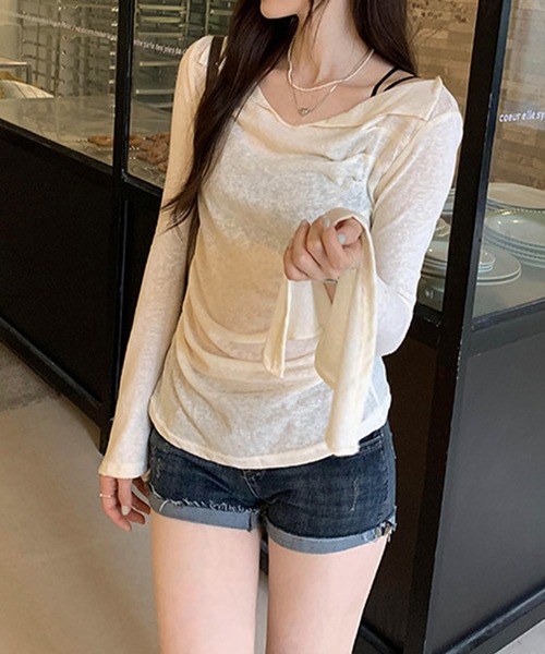 by LEGNA(バイレグナ)の「ドレープオフショルダーシアーカットソー(Tシャツ/カットソー・レディース・ブラック/グレイッシュベージュ/アイボリー/ピンク・FREE)」の12枚目の写真