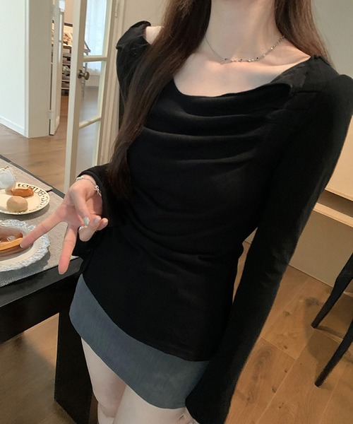 by LEGNA(バイレグナ)の「ドレープオフショルダーシアーカットソー(Tシャツ/カットソー・レディース・ブラック/グレイッシュベージュ/アイボリー/ピンク・FREE)」の6枚目の写真