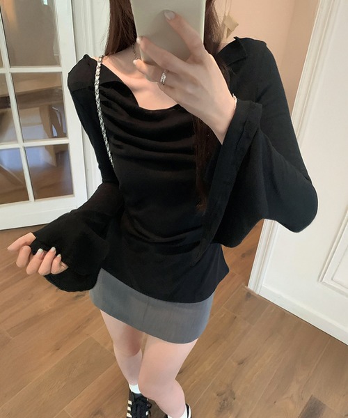 by LEGNA(バイレグナ)の「ドレープオフショルダーシアーカットソー(Tシャツ/カットソー・レディース・ブラック/グレイッシュベージュ/アイボリー/ピンク・FREE)」の7枚目の写真