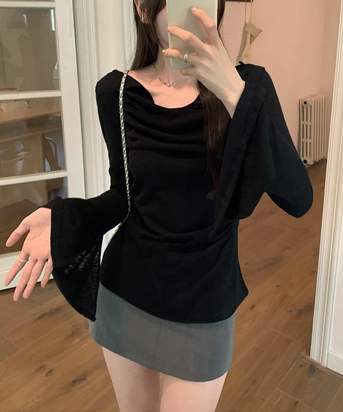 by LEGNA(バイレグナ)の「ドレープオフショルダーシアーカットソー(Tシャツ/カットソー・レディース・ブラック/グレイッシュベージュ/アイボリー/ピンク・FREE)」の8枚目の写真