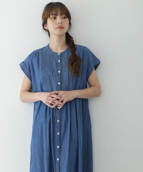 朝日　美品 デニムピンタックヨークフレンチワンピース（ワンピース）｜URBAN