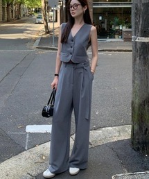 V ネック ベスト ワイドパンツ セットアップ