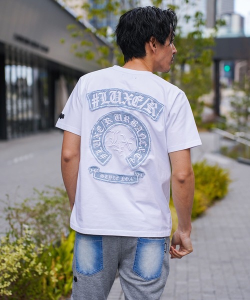 LUXE/R（ラグジュ）の「(RM)【LUXE/R】コットン100% 天竺 デニム×刺繍 ワッペン クルーネックTシャツ（Tシャツ/カットソー・メンズ・ブラック/エメラルド/ホワイト・LARGE/X-LARGE/MEDIUM）」の5枚目の写真