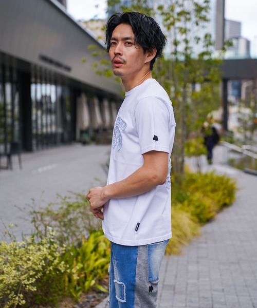 LUXE/R（ラグジュ）の「(RM)【LUXE/R】コットン100% 天竺 デニム×刺繍 ワッペン クルーネックTシャツ（Tシャツ/カットソー・メンズ・ブラック/エメラルド/ホワイト・LARGE/X-LARGE/MEDIUM）」の21枚目の写真