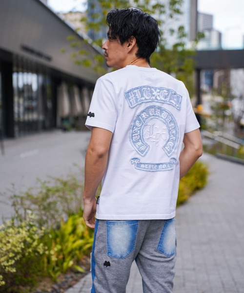 LUXE/R（ラグジュ）の「(RM)【LUXE/R】コットン100% 天竺 デニム×刺繍 ワッペン クルーネックTシャツ（Tシャツ/カットソー・メンズ・ブラック/エメラルド/ホワイト・LARGE/X-LARGE/MEDIUM）」の20枚目の写真