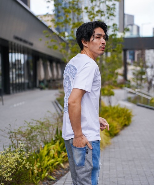 LUXE/R（ラグジュ）の「(RM)【LUXE/R】コットン100% 天竺 デニム×刺繍 ワッペン クルーネックTシャツ（Tシャツ/カットソー・メンズ・ブラック/エメラルド/ホワイト・LARGE/X-LARGE/MEDIUM）」の17枚目の写真