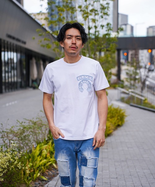 LUXE/R（ラグジュ）の「(RM)【LUXE/R】コットン100% 天竺 デニム×刺繍 ワッペン クルーネックTシャツ（Tシャツ/カットソー・メンズ・ブラック/エメラルド/ホワイト・LARGE/X-LARGE/MEDIUM）」の14枚目の写真