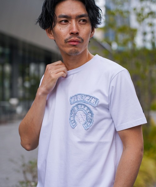 LUXE/R（ラグジュ）の「(RM)【LUXE/R】コットン100% 天竺 デニム×刺繍 ワッペン クルーネックTシャツ（Tシャツ/カットソー・メンズ・ブラック/エメラルド/ホワイト・LARGE/X-LARGE/MEDIUM）」の13枚目の写真