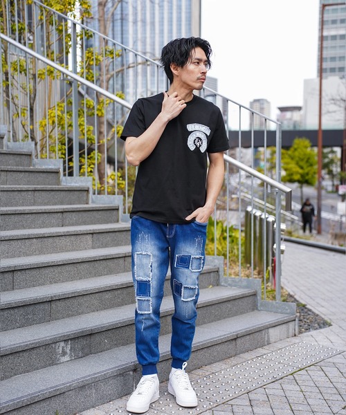 LUXE/R（ラグジュ）の「(RM)【LUXE/R】コットン100% 天竺 デニム×刺繍 ワッペン クルーネックTシャツ（Tシャツ/カットソー・メンズ・ブラック/エメラルド/ホワイト・LARGE/X-LARGE/MEDIUM）」の10枚目の写真