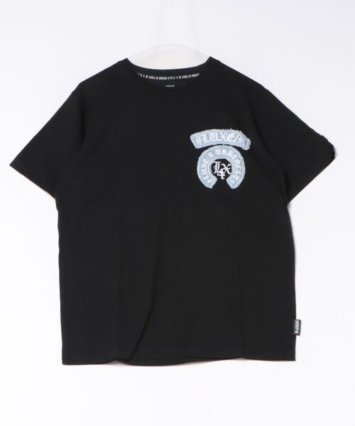 LUXE/R（ラグジュ）の「(RM)【LUXE/R】コットン100% 天竺 デニム×刺繍 ワッペン クルーネックTシャツ（Tシャツ/カットソー・メンズ・ブラック/エメラルド/ホワイト・LARGE/X-LARGE/MEDIUM）」の8枚目の写真